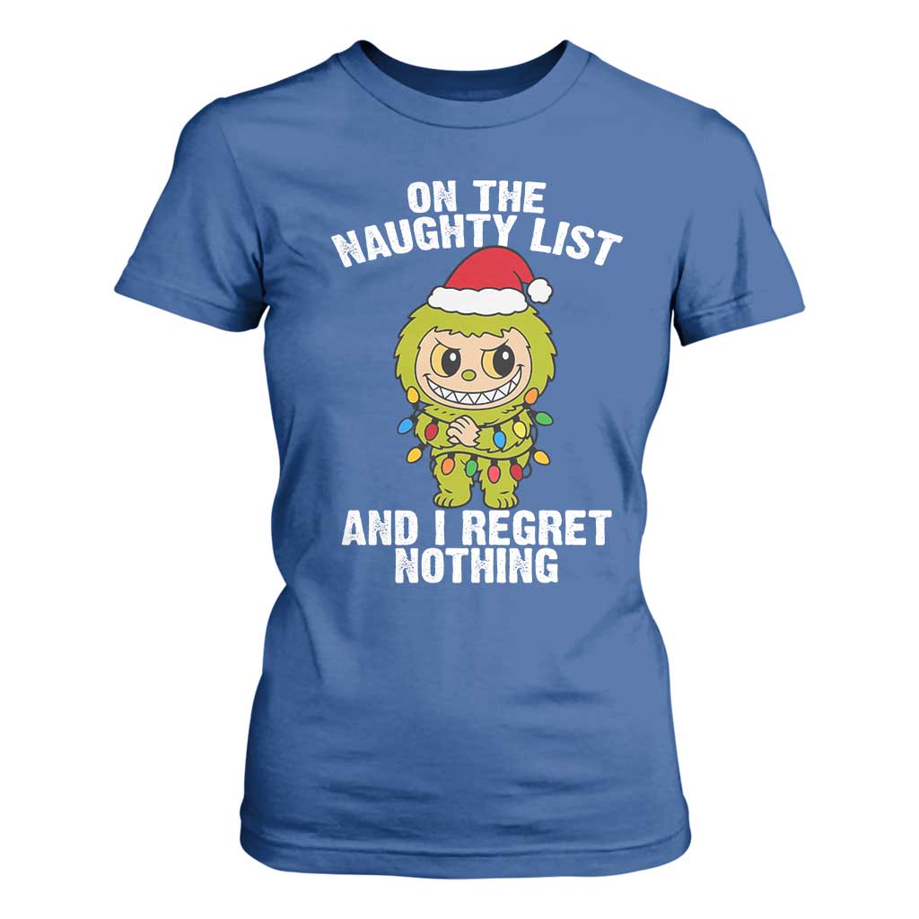 Funny Christmas T Shirt For Women On the Naughty List I Regret Nothing Kawaii Bubu TS10 Royal Blue Print Your Wear