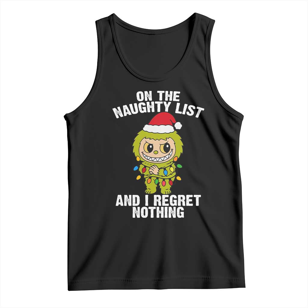 Funny Christmas Tank Top On the Naughty List I Regret Nothing Kawaii Bubu TS10 Black Print Your Wear
