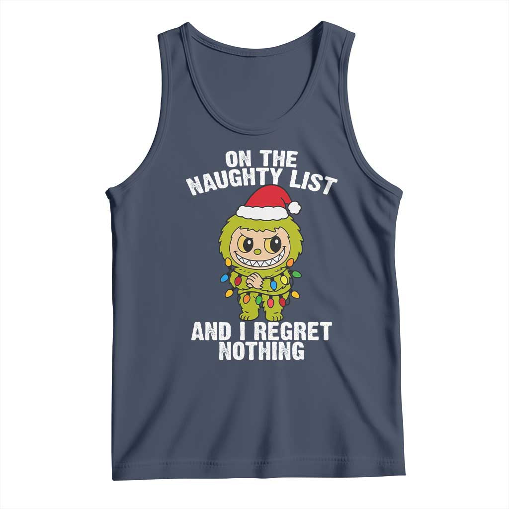 Funny Christmas Tank Top On the Naughty List I Regret Nothing Kawaii Bubu TS10 Navy Print Your Wear
