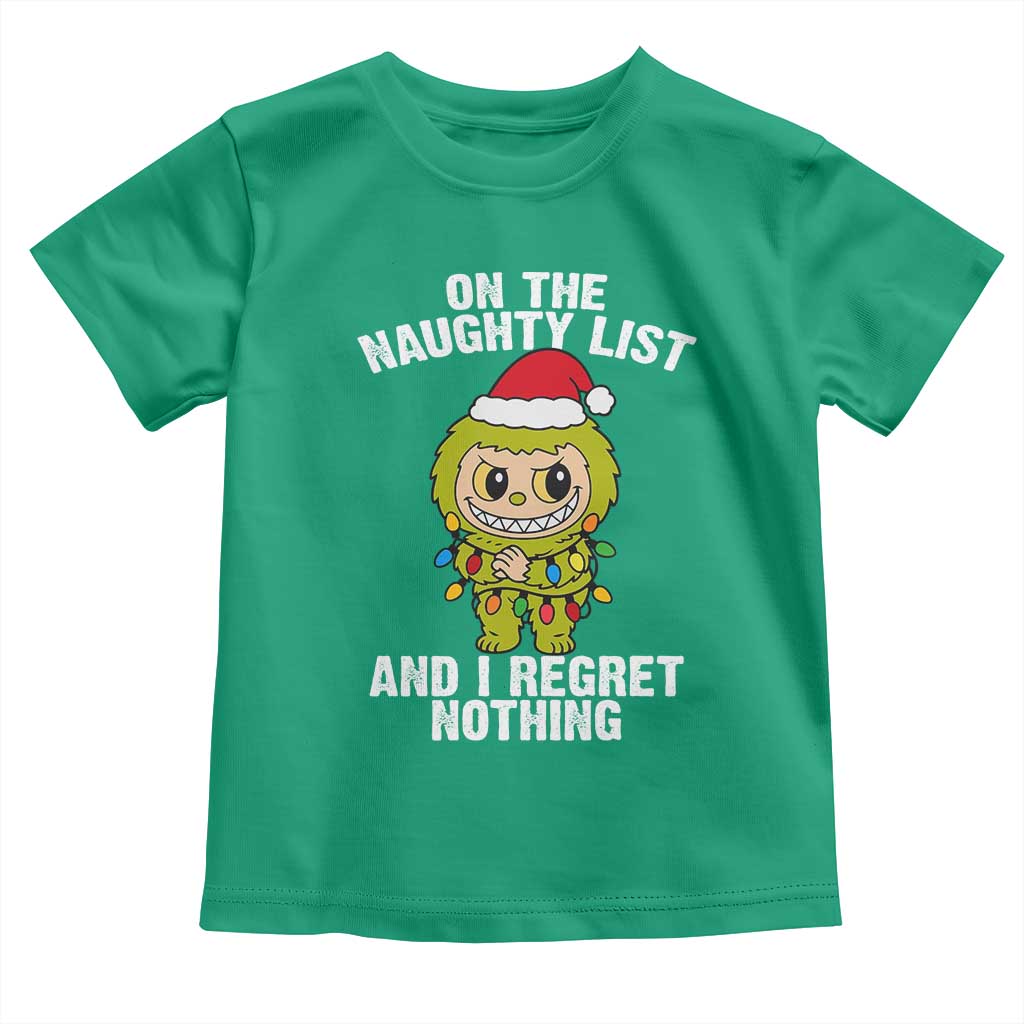 Funny Christmas Toddler T Shirt On the Naughty List I Regret Nothing Kawaii Bubu TS10 Irish Green Print Your Wear