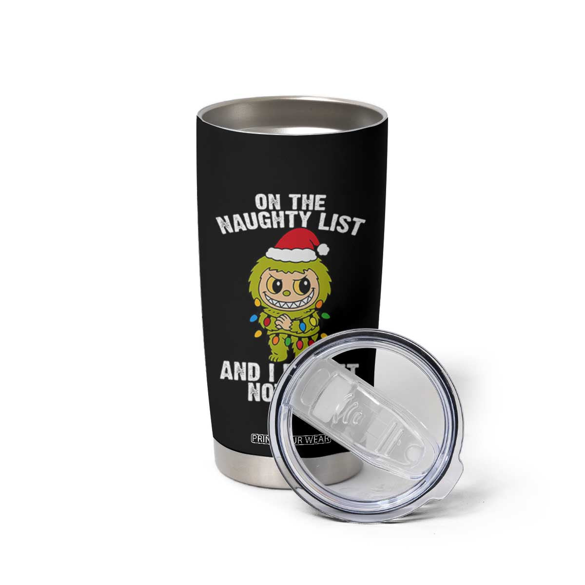 Funny Christmas Tumbler Cup On the Naughty List I Regret Nothing Kawaii Bubu TS10 Print Your Wear