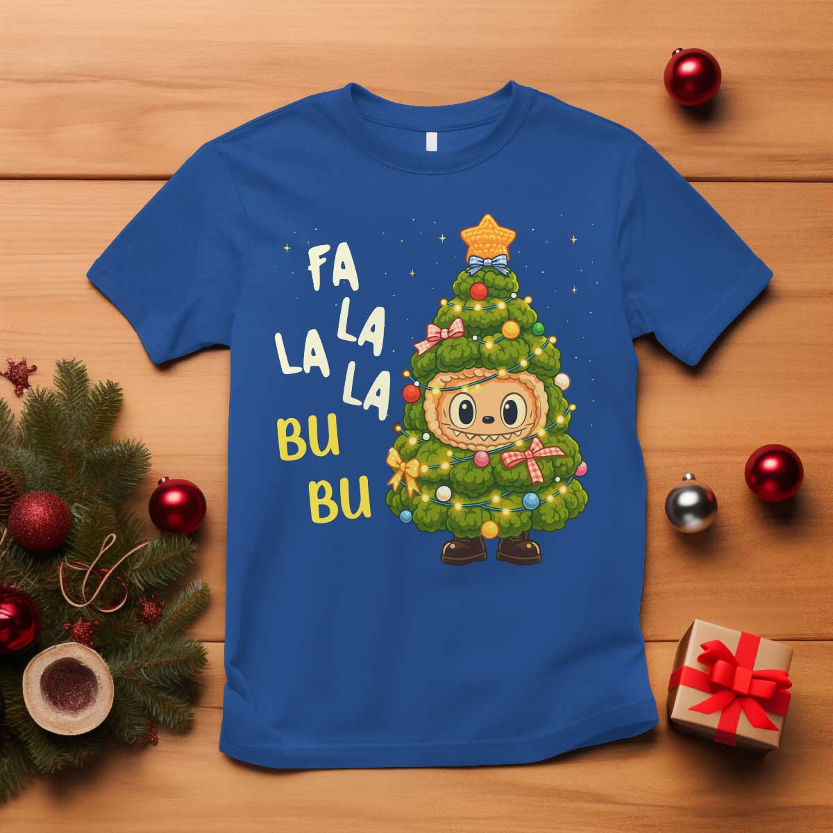 Funny Christmas T Shirt Fa La La La Bu Bu Xmas Song Kawaii Bubu TS10 Royal Blue Print Your Wear