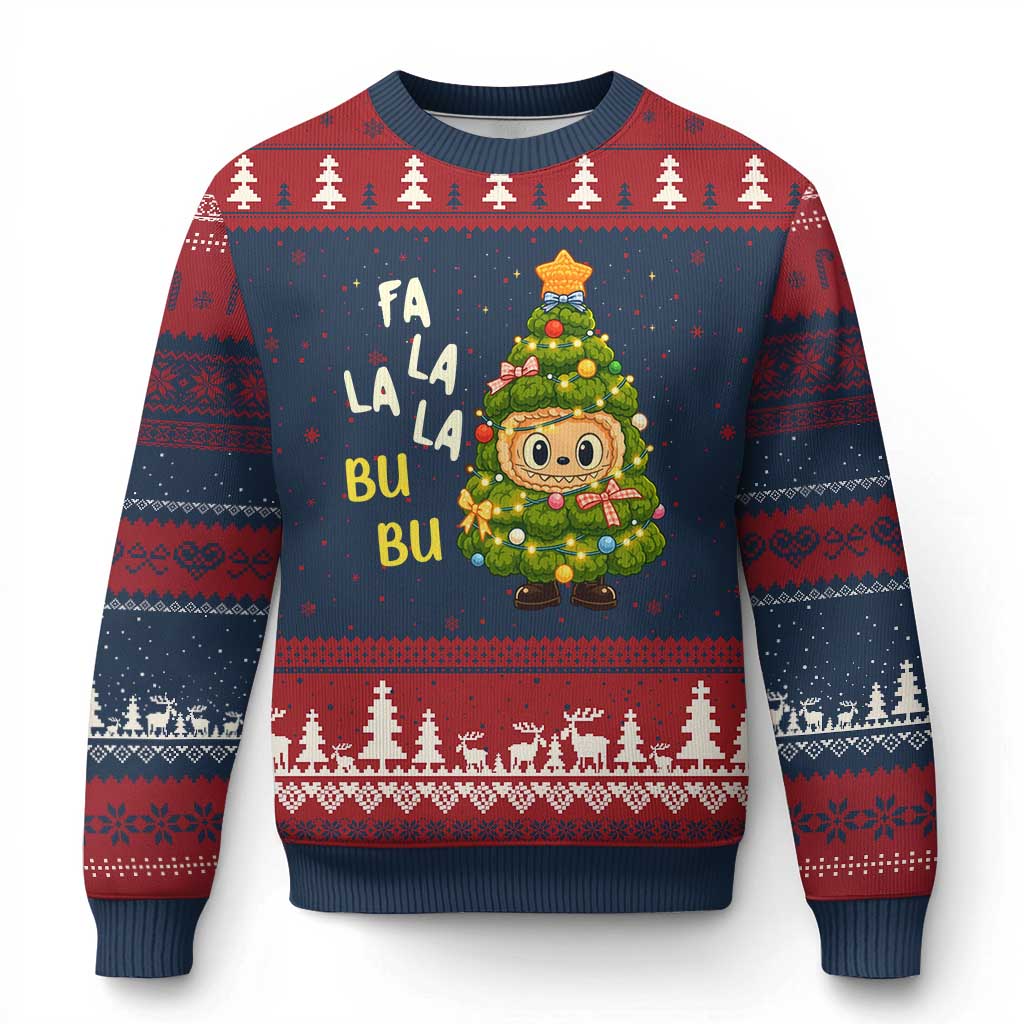 Funny Xmas Ugly Christmas Sweater Fa La La La Bu Bu Xmas Song Kawaii Bubu TS10 Navy Red Print Your Wear