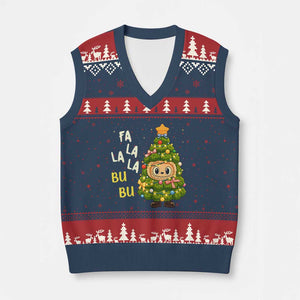 Funny Xmas V-Neck Knit Sweater Vest Fa La La La Bu Bu Xmas Song Kawaii Bubu TS10 Navy Red Print Your Wear