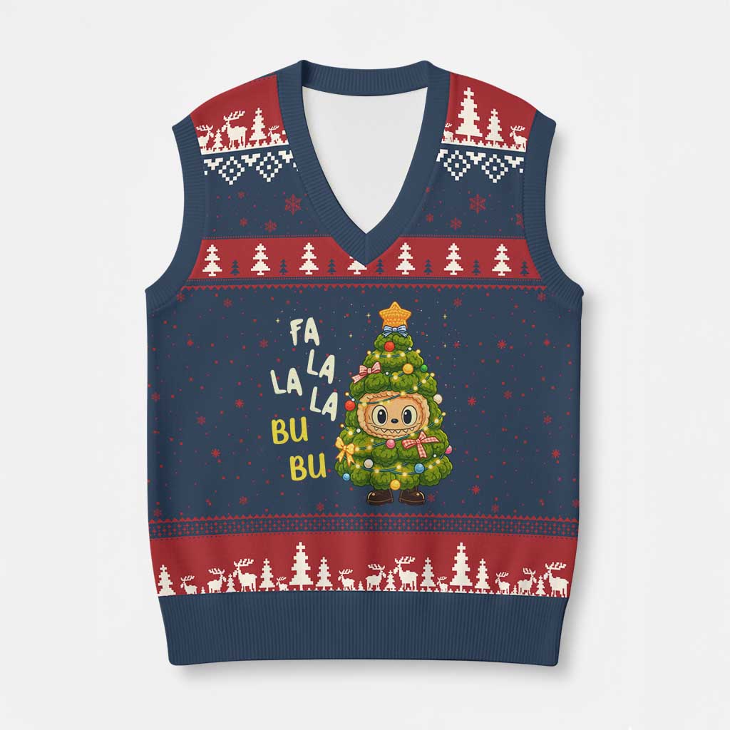 Funny Xmas V-Neck Knit Sweater Vest Fa La La La Bu Bu Xmas Song Kawaii Bubu TS10 Navy Red Print Your Wear