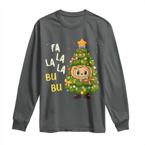 Funny Christmas Long Sleeve Shirt Fa La La La Bu Bu Xmas Song Kawaii Bubu TS10 Dark Heather Print Your Wear
