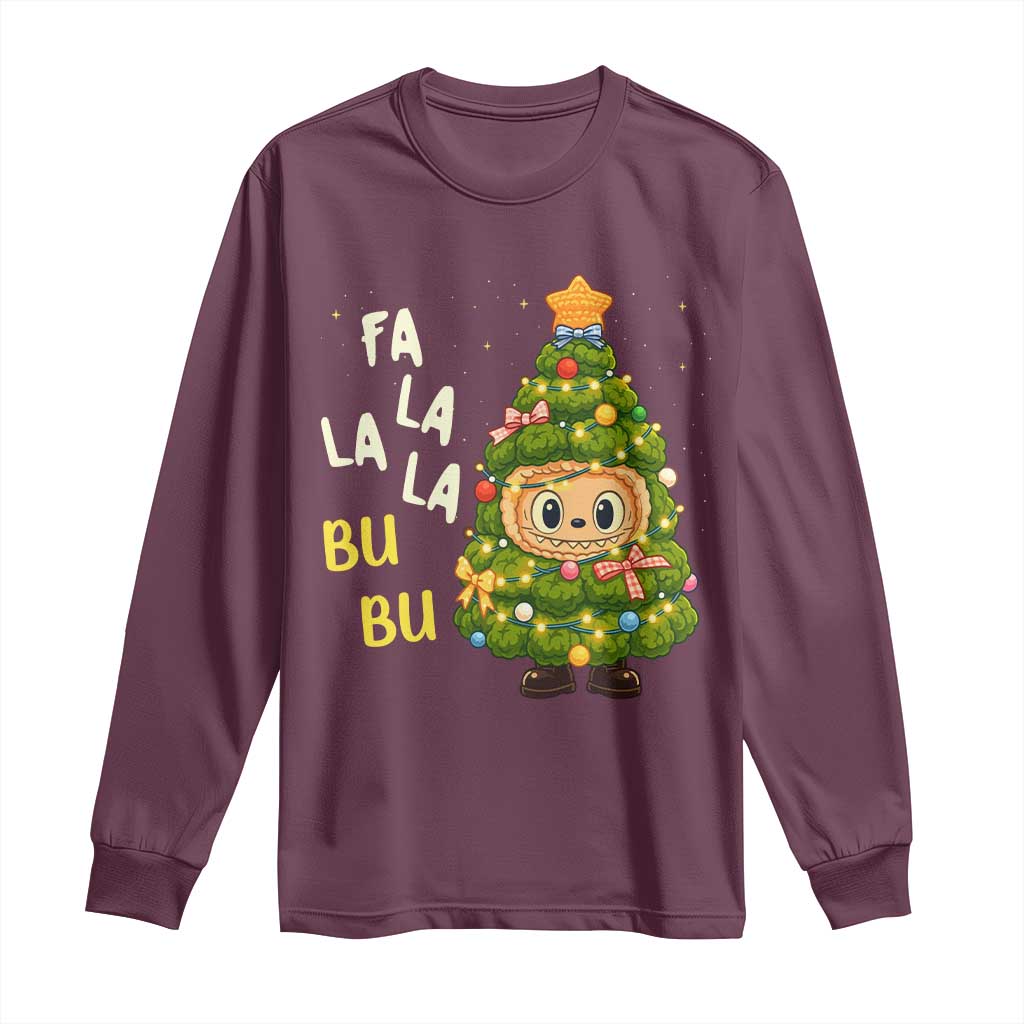 Funny Christmas Long Sleeve Shirt Fa La La La Bu Bu Xmas Song Kawaii Bubu TS10 Maroon Print Your Wear