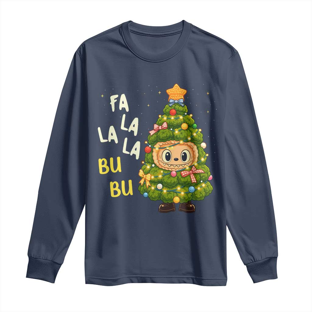 Funny Christmas Long Sleeve Shirt Fa La La La Bu Bu Xmas Song Kawaii Bubu TS10 Navy Print Your Wear