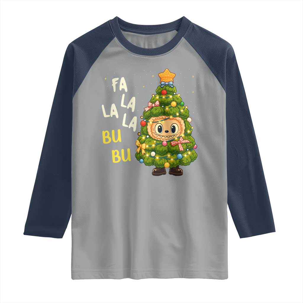 Funny Christmas Raglan Shirt Fa La La La Bu Bu Xmas Song Kawaii Bubu TS10 Sport Gray Navy Print Your Wear