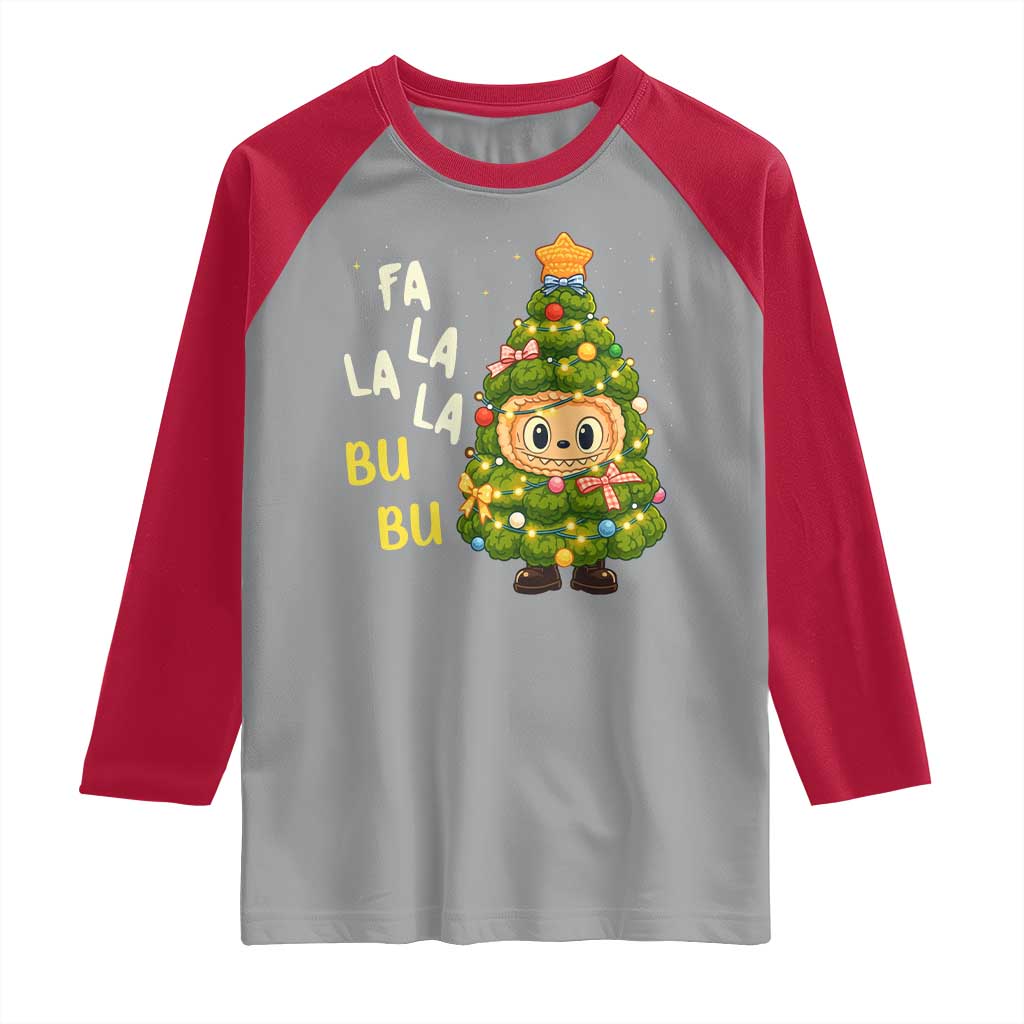 Funny Christmas Raglan Shirt Fa La La La Bu Bu Xmas Song Kawaii Bubu TS10 Sport Gray Red Print Your Wear