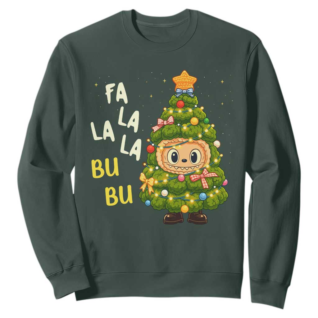 Funny Christmas Sweatshirt Fa La La La Bu Bu Xmas Song Kawaii Bubu TS10 Dark Forest Green Print Your Wear