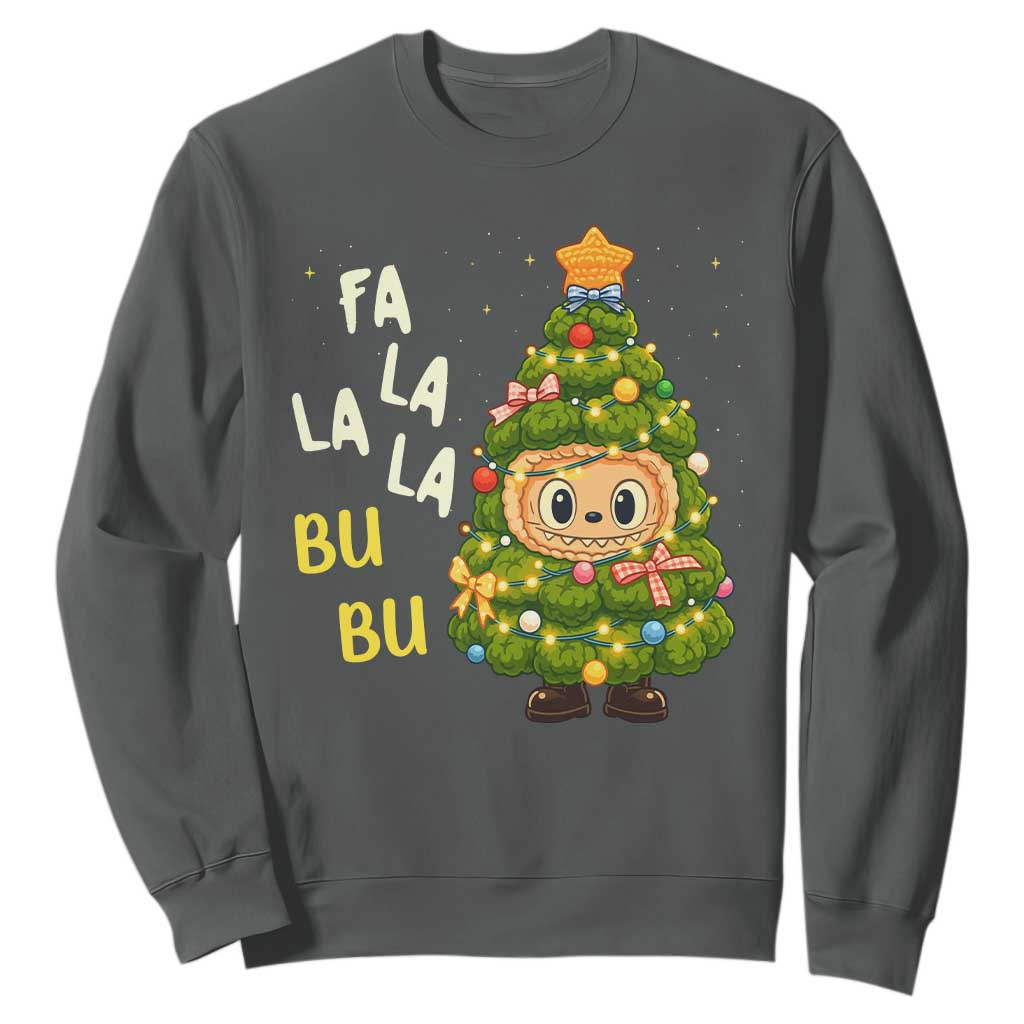 Funny Christmas Sweatshirt Fa La La La Bu Bu Xmas Song Kawaii Bubu TS10 Dark Heather Print Your Wear