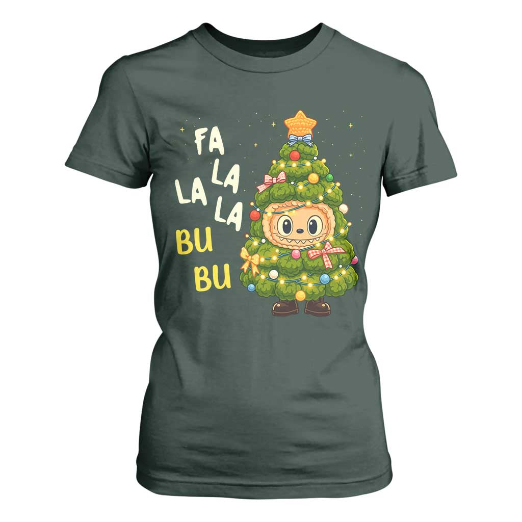 Funny Christmas T Shirt For Women Fa La La La Bu Bu Xmas Song Kawaii Bubu TS10 Dark Forest Green Print Your Wear