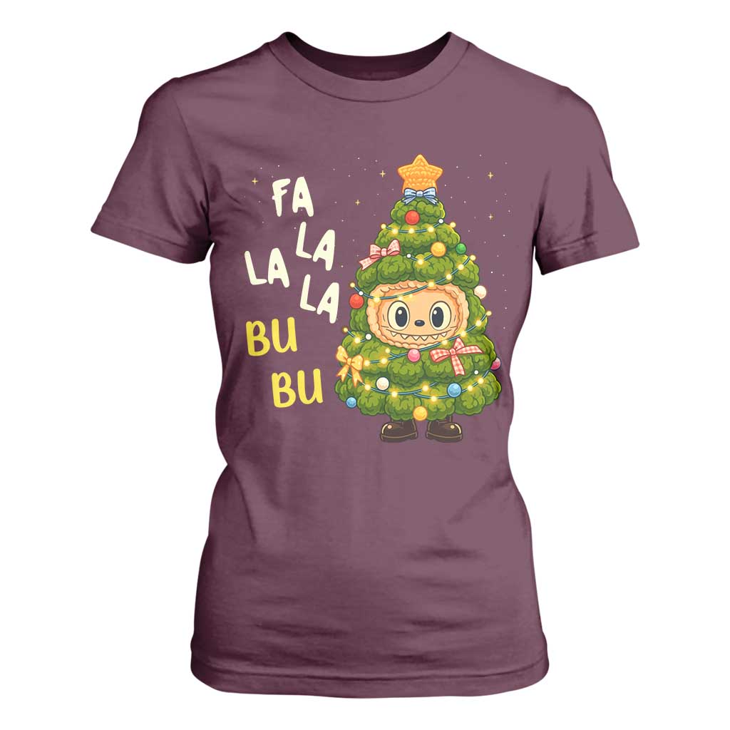 Funny Christmas T Shirt For Women Fa La La La Bu Bu Xmas Song Kawaii Bubu TS10 Maroon Print Your Wear