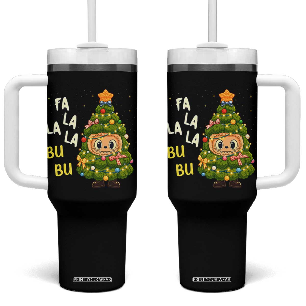 Funny Christmas Tumbler With Handle Fa La La La Bu Bu Xmas Song Kawaii Bubu TS10 One Size: 40 oz Black Print Your Wear