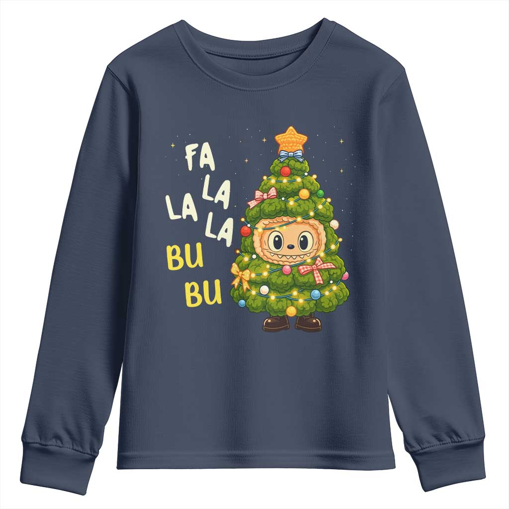 Funny Christmas Youth Sweatshirt Fa La La La Bu Bu Xmas Song Kawaii Bubu TS10 Navy Print Your Wear