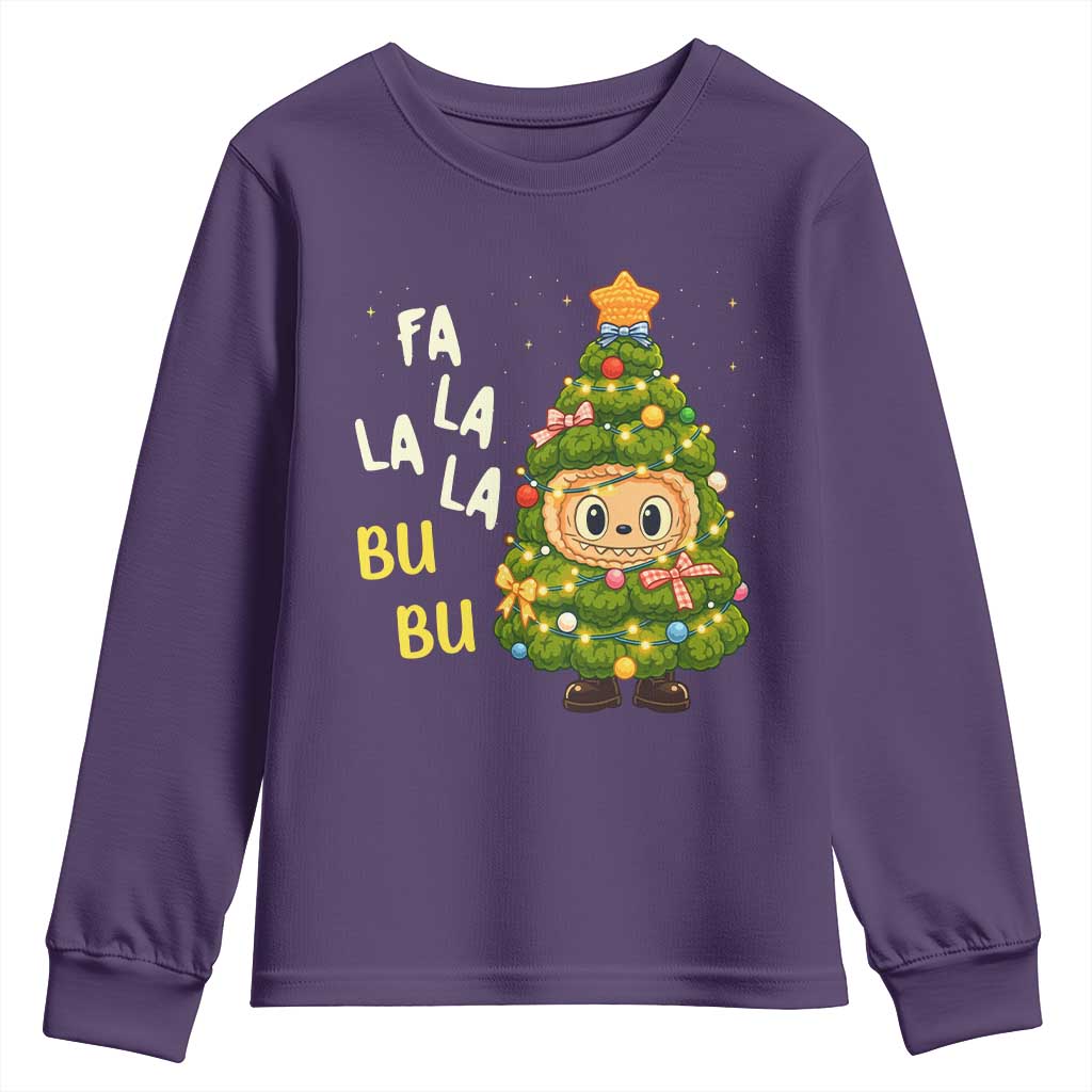 Funny Christmas Youth Sweatshirt Fa La La La Bu Bu Xmas Song Kawaii Bubu TS10 Purple Print Your Wear