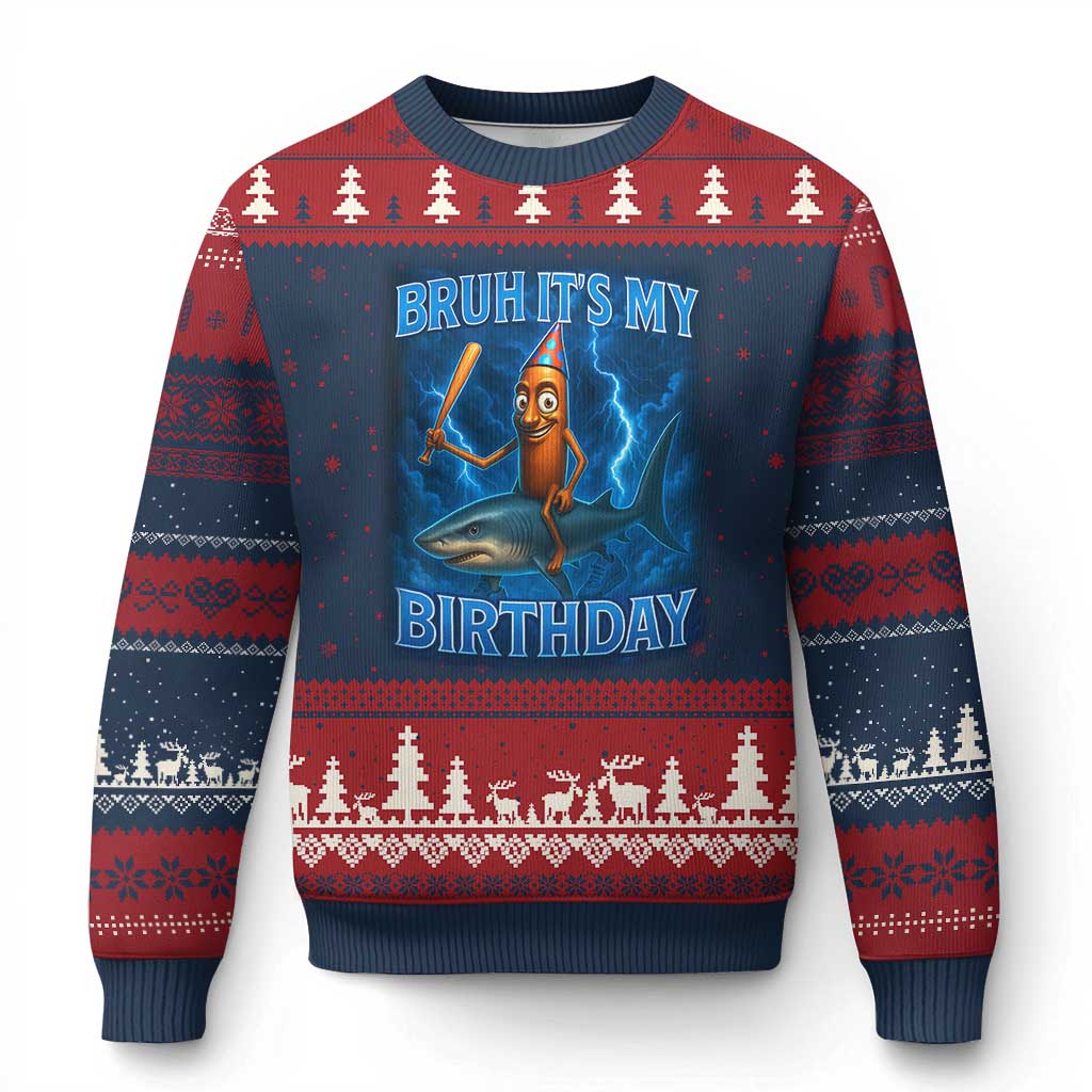 Bruh Its My Birthday Ugly Christmas Sweater Italian Brainrot Meme Birthday Kids Family Party Bday TS10 Navy Red Print Your Wear