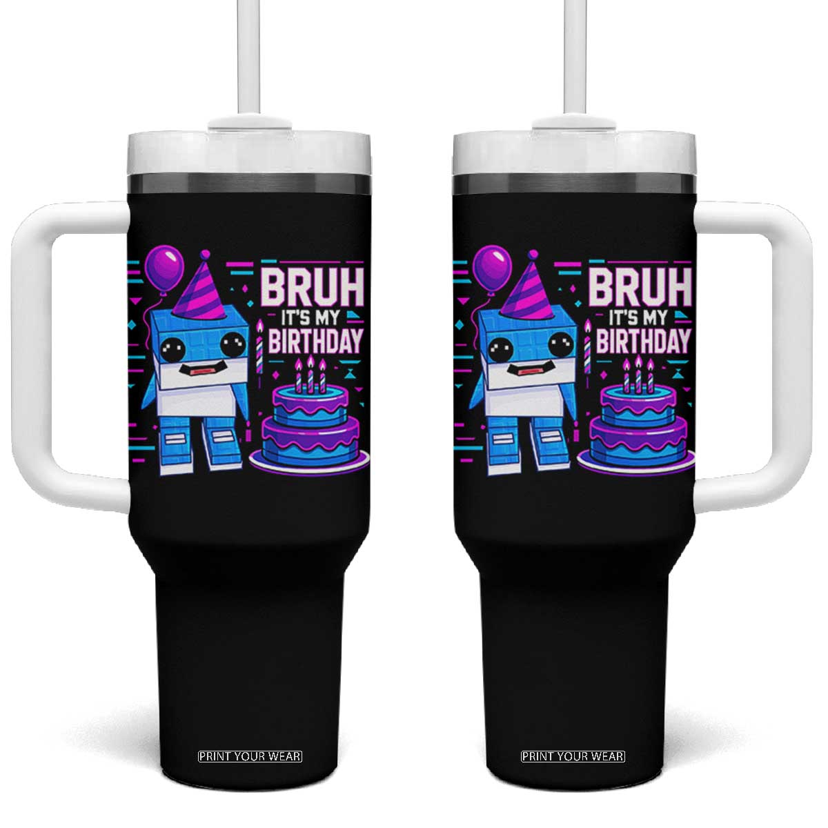 Bruh Its My Birthday Tumbler With Handle Italian Brainrot Meme Family Party Bday Los Tralaleritos TS10 One Size: 40 oz Black Print Your Wear