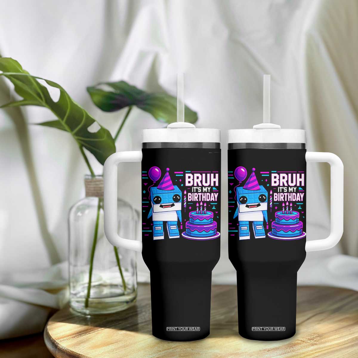 Bruh Its My Birthday Tumbler With Handle Italian Brainrot Meme Family Party Bday Los Tralaleritos TS10 Print Your Wear