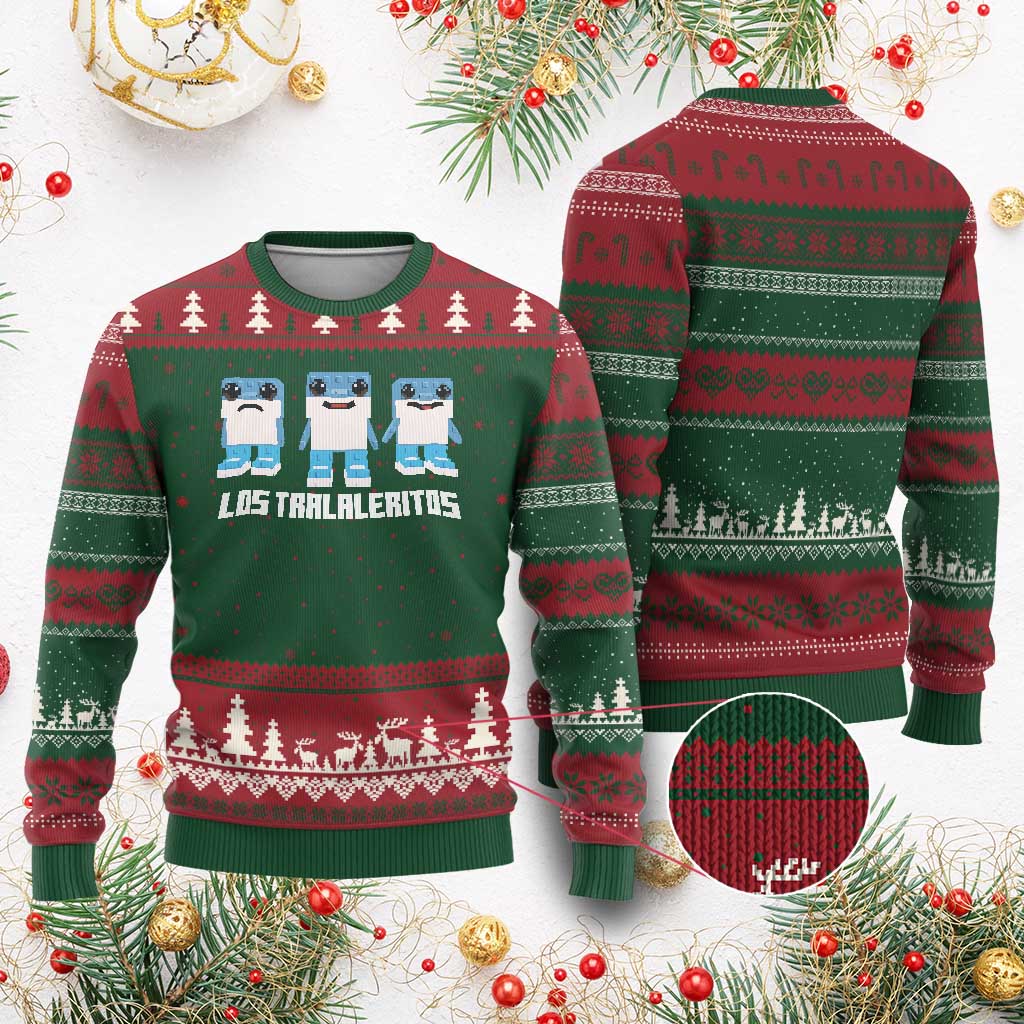 Italian Brainrot Meme Shark Ugly Christmas Sweater Tralalero Tralala Los Tralaleritos Funny Animals TS10 Red Green Print Your Wear