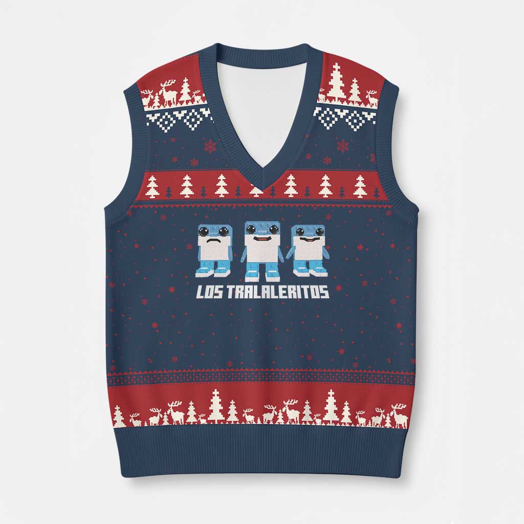 Italian Brainrot Meme Shark V-Neck Knit Sweater Vest Tralalero Tralala Los Tralaleritos Funny Animals TS10 Navy Red Print Your Wear