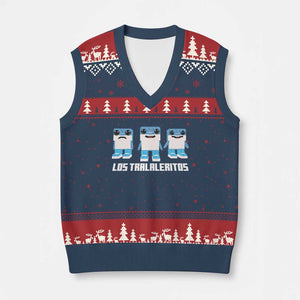 Italian Brainrot Meme Shark V-Neck Knit Sweater Vest Tralalero Tralala Los Tralaleritos Funny Animals TS10 Navy Red Print Your Wear