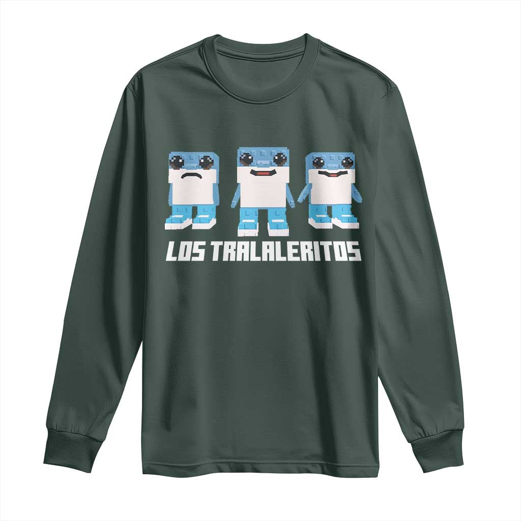 Italian Brainrot Meme Shark Long Sleeve Shirt Tralalero Tralala Los Tralaleritos Funny Animals TS10 Dark Forest Green Print Your Wear