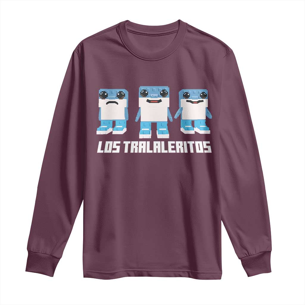 Italian Brainrot Meme Shark Long Sleeve Shirt Tralalero Tralala Los Tralaleritos Funny Animals TS10 Maroon Print Your Wear