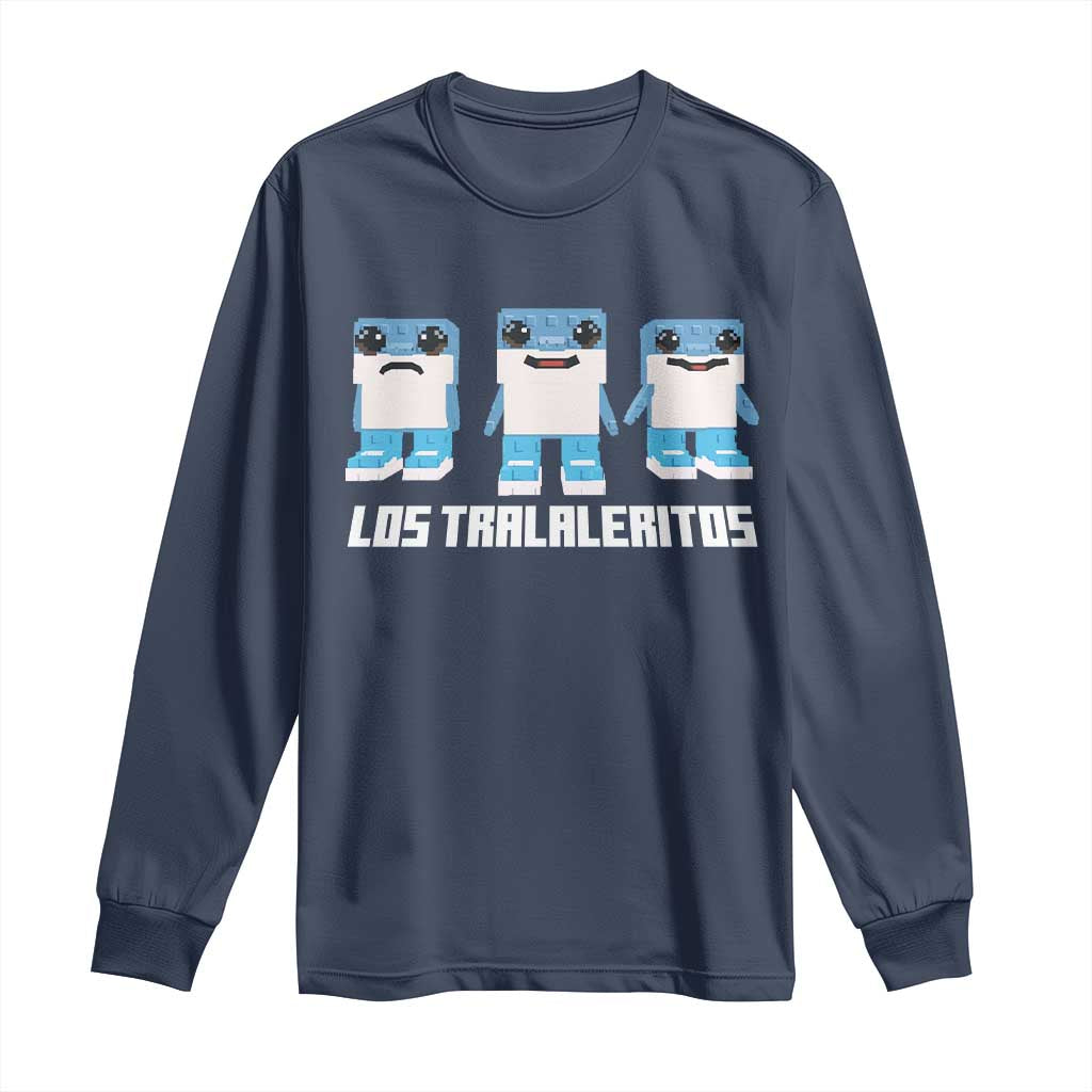 Italian Brainrot Meme Shark Long Sleeve Shirt Tralalero Tralala Los Tralaleritos Funny Animals TS10 Navy Print Your Wear