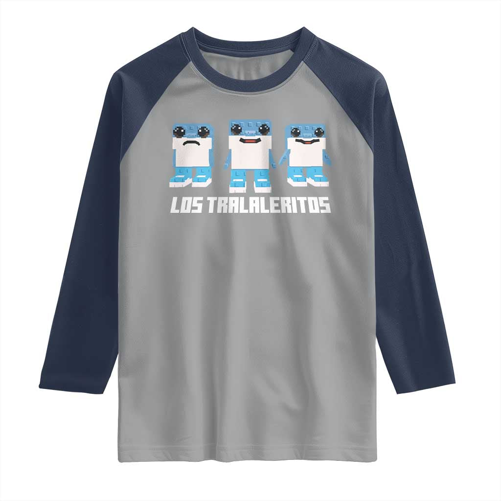 Italian Brainrot Meme Shark Raglan Shirt Tralalero Tralala Los Tralaleritos Funny Animals TS10 Sport Gray Navy Print Your Wear