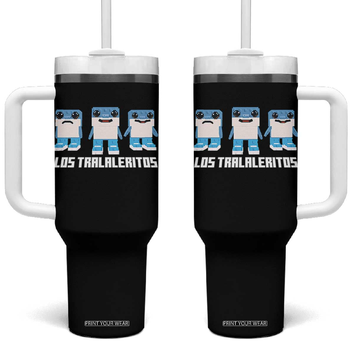Italian Brainrot Meme Shark Tumbler With Handle Tralalero Tralala Los Tralaleritos Funny Animals TS10 One Size: 40 oz Black Print Your Wear