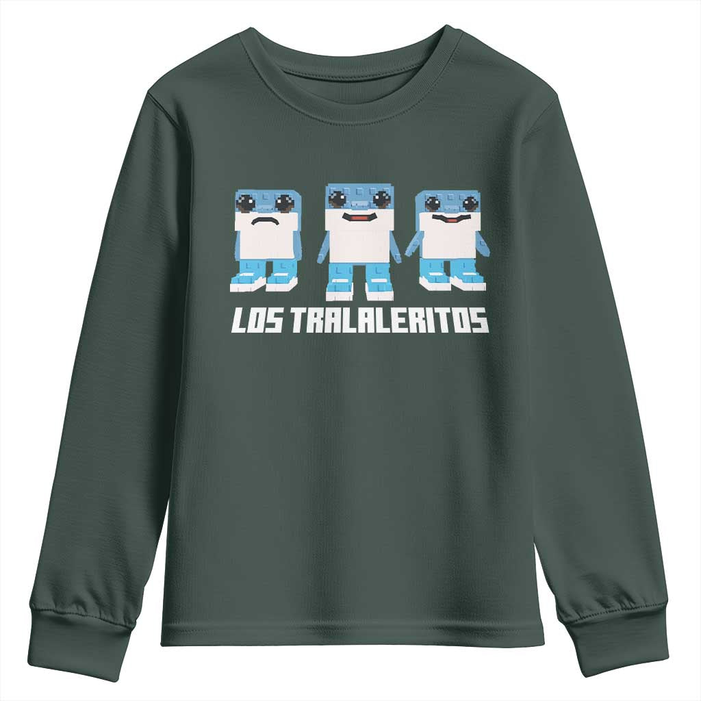 Italian Brainrot Meme Shark Youth Sweatshirt Tralalero Tralala Los Tralaleritos Funny Animals TS10 Dark Forest Green Print Your Wear