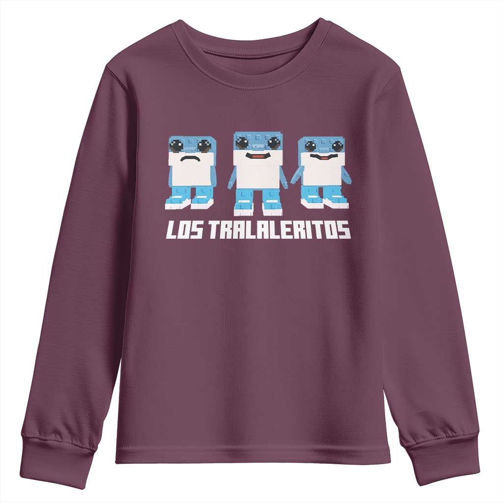 Italian Brainrot Meme Shark Youth Sweatshirt Tralalero Tralala Los Tralaleritos Funny Animals TS10 Maroon Print Your Wear