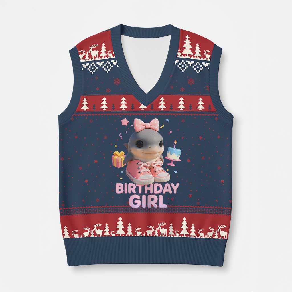 Birthday Girl V-Neck Knit Sweater Vest Italian Brainrot Meme Party Funny Las Tralaleritas TS10 Navy Red Print Your Wear