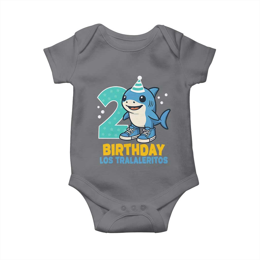 2 Years Old Birthday Brainrot Baby Onesie Funny Tralalero Tralala Los Tralaleritos Meme Shark TS10 Charcoal Print Your Wear