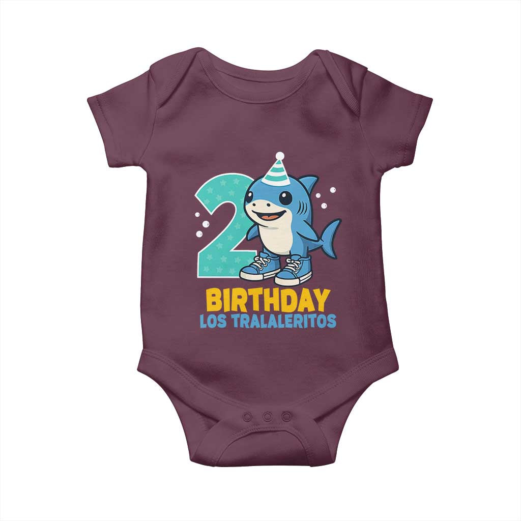 2 Years Old Birthday Brainrot Baby Onesie Funny Tralalero Tralala Los Tralaleritos Meme Shark TS10 Maroon Print Your Wear