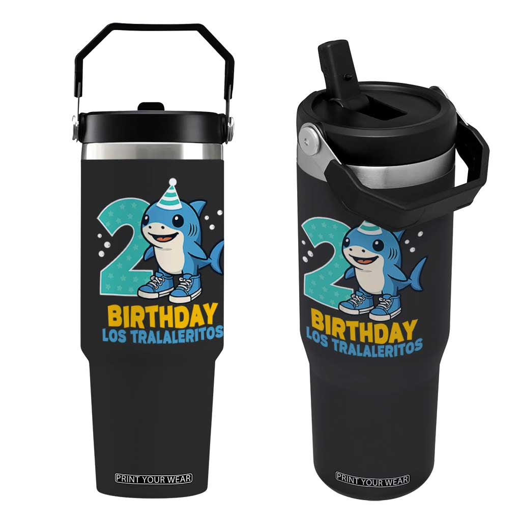 2 Years Old Birthday Brainrot Flip Straw Tumbler Funny Tralalero Tralala Los Tralaleritos Meme Shark TS10 One Size: 30 oz Black Print Your Wear