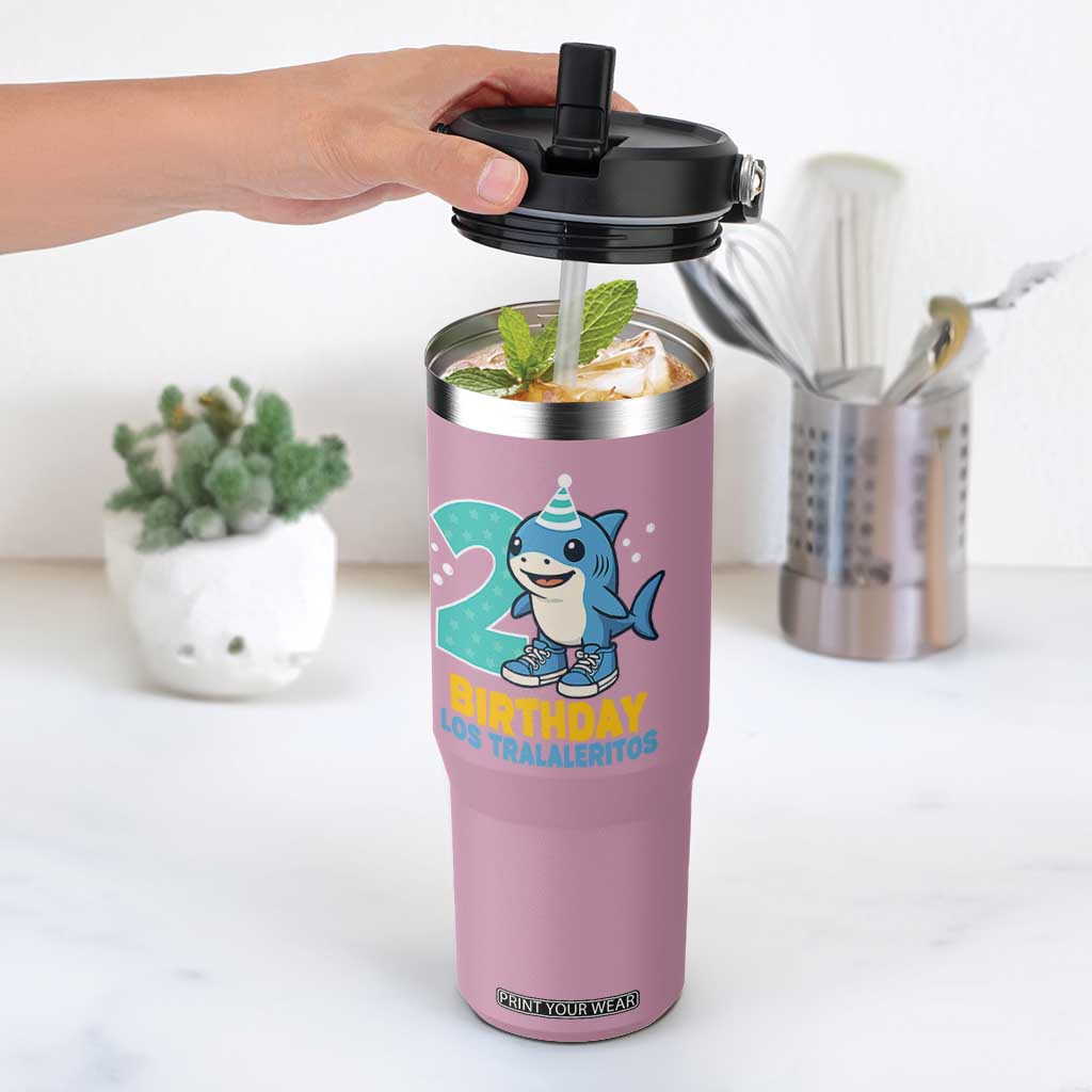 2 Years Old Birthday Brainrot Flip Straw Tumbler Funny Tralalero Tralala Los Tralaleritos Meme Shark TS10 One Size: 30 oz Light Pink Print Your Wear