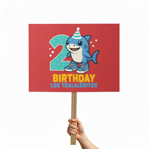 2 Years Old Birthday Brainrot Protest Sign Funny Tralalero Tralala Los Tralaleritos Meme Shark TS10 Horizontal 18" × 24" Red Print Your Wear