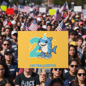 2 Years Old Birthday Brainrot Protest Sign Funny Tralalero Tralala Los Tralaleritos Meme Shark TS10 Horizontal 18" × 24" Yellow Print Your Wear