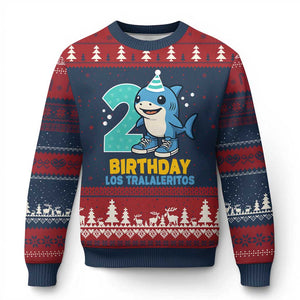 2 Years Old Birthday Brainrot Ugly Christmas Sweater Funny Tralalero Tralala Los Tralaleritos Meme Shark TS10 Navy Red Print Your Wear