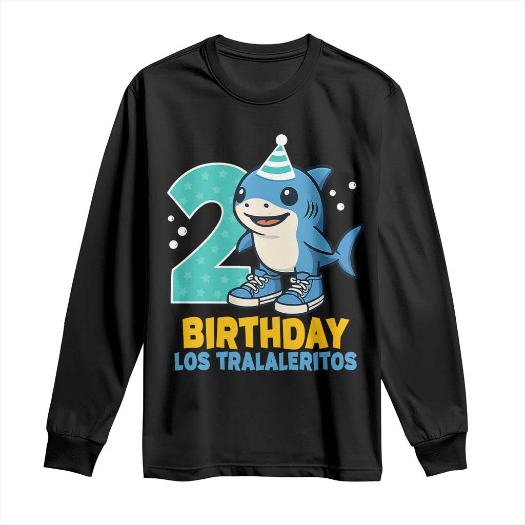 2 Years Old Birthday Brainrot Long Sleeve Shirt Funny Tralalero Tralala Los Tralaleritos Meme Shark TS10 Black Print Your Wear
