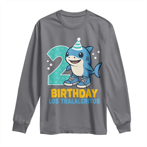2 Years Old Birthday Brainrot Long Sleeve Shirt Funny Tralalero Tralala Los Tralaleritos Meme Shark TS10 Charcoal Print Your Wear