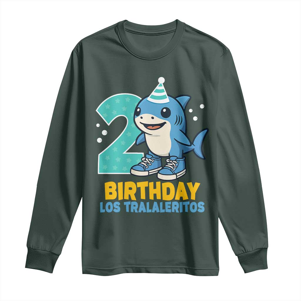 2 Years Old Birthday Brainrot Long Sleeve Shirt Funny Tralalero Tralala Los Tralaleritos Meme Shark TS10 Dark Forest Green Print Your Wear