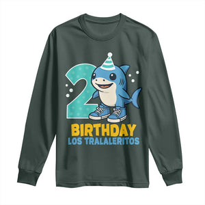 2 Years Old Birthday Brainrot Long Sleeve Shirt Funny Tralalero Tralala Los Tralaleritos Meme Shark TS10 Dark Forest Green Print Your Wear