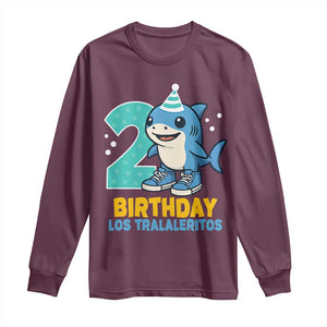 2 Years Old Birthday Brainrot Long Sleeve Shirt Funny Tralalero Tralala Los Tralaleritos Meme Shark TS10 Maroon Print Your Wear