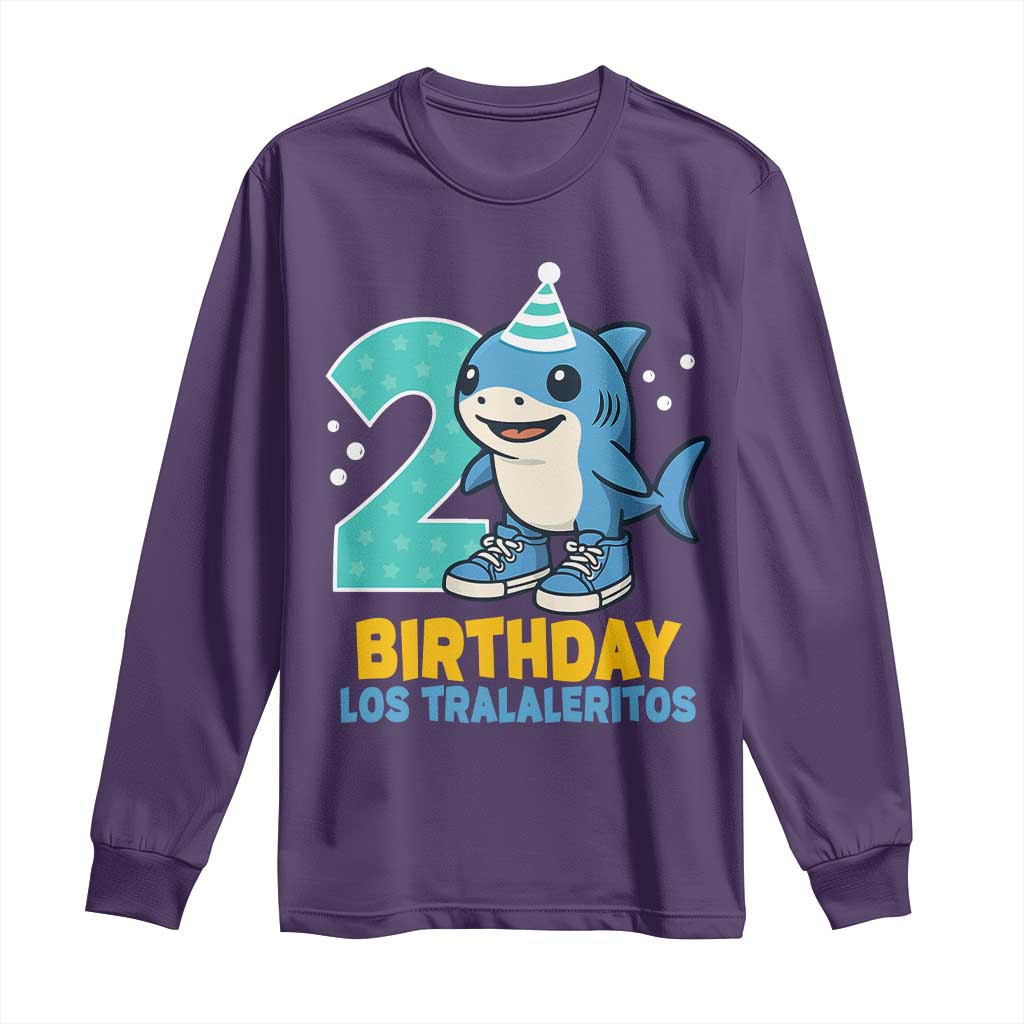 2 Years Old Birthday Brainrot Long Sleeve Shirt Funny Tralalero Tralala Los Tralaleritos Meme Shark TS10 Purple Print Your Wear
