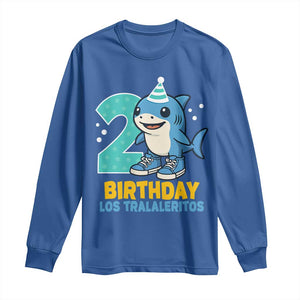 2 Years Old Birthday Brainrot Long Sleeve Shirt Funny Tralalero Tralala Los Tralaleritos Meme Shark TS10 Royal Blue Print Your Wear