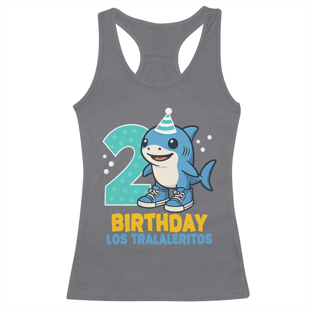 2 Years Old Birthday Brainrot Racerback Tank Top Funny Tralalero Tralala Los Tralaleritos Meme Shark TS10 Charcoal Print Your Wear